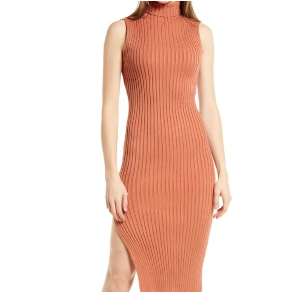 Vici Ribbed Sleeveless Midi Dress in Rust
